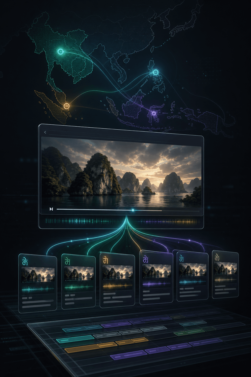 Media translation workflow routed across Southeast Asia
